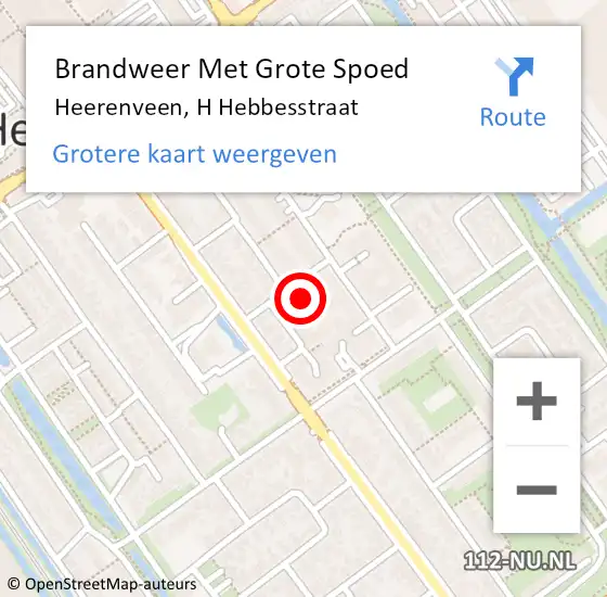 Locatie op kaart van de 112 melding: Brandweer Met Grote Spoed Naar Heerenveen, H Hebbesstraat op 23 oktober 2022 13:08