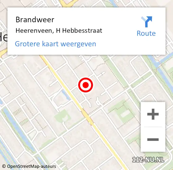 Locatie op kaart van de 112 melding: Brandweer Heerenveen, H Hebbesstraat op 23 oktober 2022 13:10