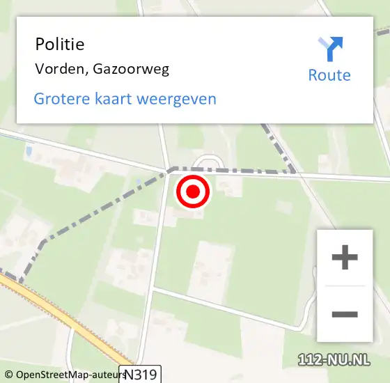 Locatie op kaart van de 112 melding: Politie Vorden, Gazoorweg op 23 oktober 2022 13:28