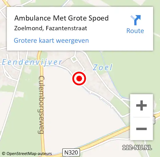 Locatie op kaart van de 112 melding: Ambulance Met Grote Spoed Naar Zoelmond, Fazantenstraat op 23 oktober 2022 13:34