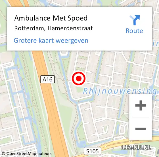 Locatie op kaart van de 112 melding: Ambulance Met Spoed Naar Rotterdam, Hamerdenstraat op 23 oktober 2022 13:37
