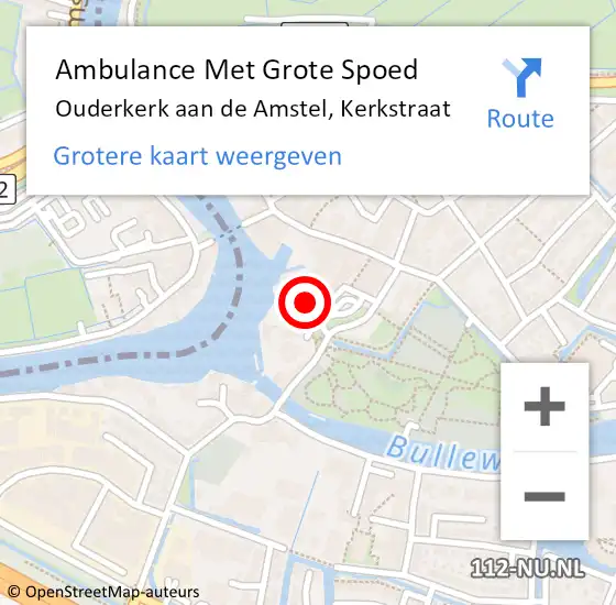 Locatie op kaart van de 112 melding: Ambulance Met Grote Spoed Naar Ouderkerk aan de Amstel, Kerkstraat op 23 oktober 2022 13:57