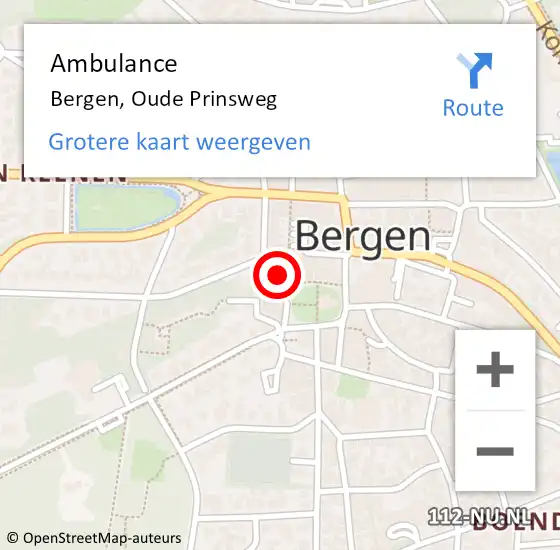 Locatie op kaart van de 112 melding: Ambulance Bergen, Oude Prinsweg op 23 oktober 2022 14:31