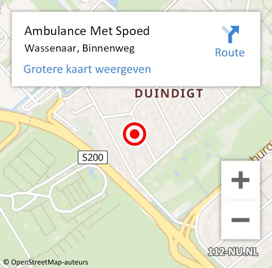 Locatie op kaart van de 112 melding: Ambulance Met Spoed Naar Wassenaar, Binnenweg op 23 oktober 2022 14:44