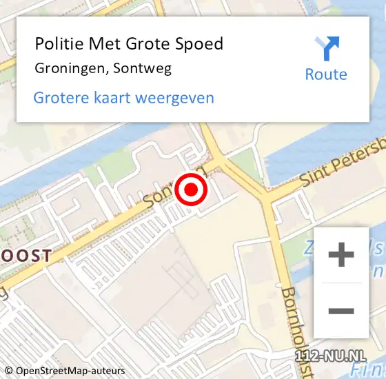 Locatie op kaart van de 112 melding: Politie Met Grote Spoed Naar Groningen, Sontweg op 23 oktober 2022 14:50