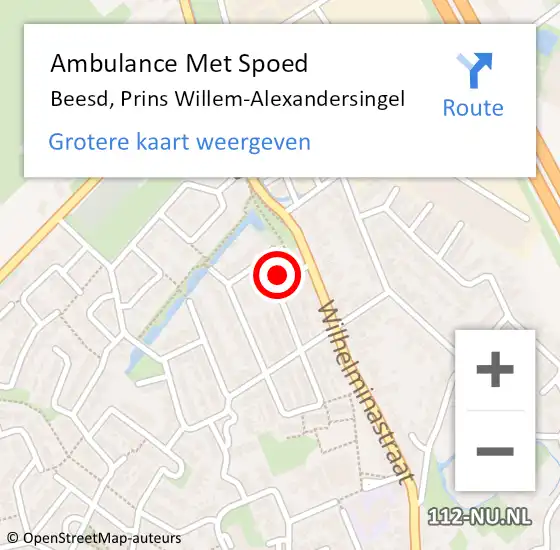 Locatie op kaart van de 112 melding: Ambulance Met Spoed Naar Beesd, Prins Willem-Alexandersingel op 23 oktober 2022 14:53