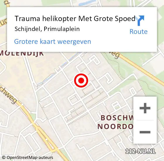 Locatie op kaart van de 112 melding: Trauma helikopter Met Grote Spoed Naar Schijndel, Primulaplein op 23 oktober 2022 15:08