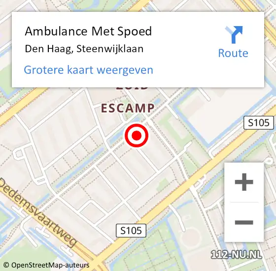 Locatie op kaart van de 112 melding: Ambulance Met Spoed Naar Den Haag, Steenwijklaan op 23 oktober 2022 16:03