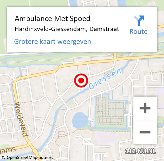 Locatie op kaart van de 112 melding: Ambulance Met Spoed Naar Hardinxveld-Giessendam, Damstraat op 23 oktober 2022 16:11