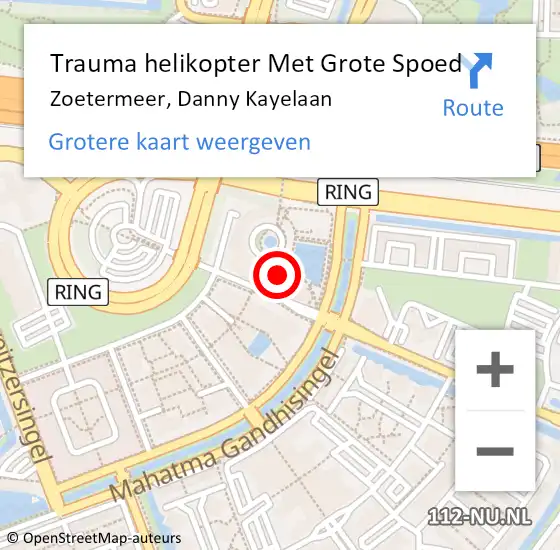 Locatie op kaart van de 112 melding: Trauma helikopter Met Grote Spoed Naar Zoetermeer, Danny Kayelaan op 23 oktober 2022 16:26