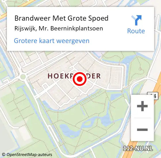 Locatie op kaart van de 112 melding: Brandweer Met Grote Spoed Naar Rijswijk, Mr. Beerninkplantsoen op 23 oktober 2022 16:39
