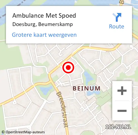 Locatie op kaart van de 112 melding: Ambulance Met Spoed Naar Doesburg, Beumerskamp op 23 oktober 2022 17:53