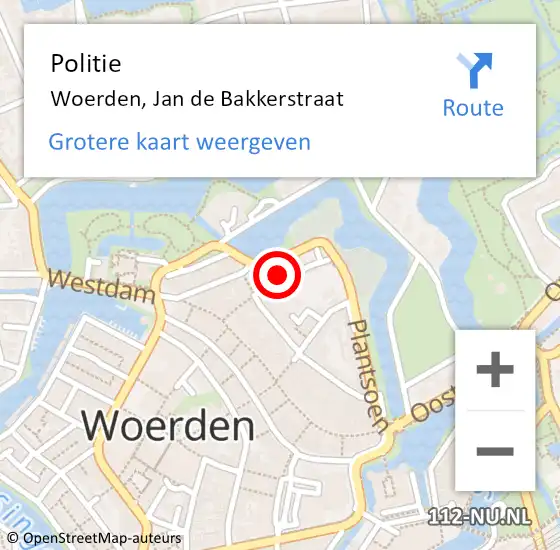 Locatie op kaart van de 112 melding: Politie Woerden, Jan de Bakkerstraat op 23 oktober 2022 17:57