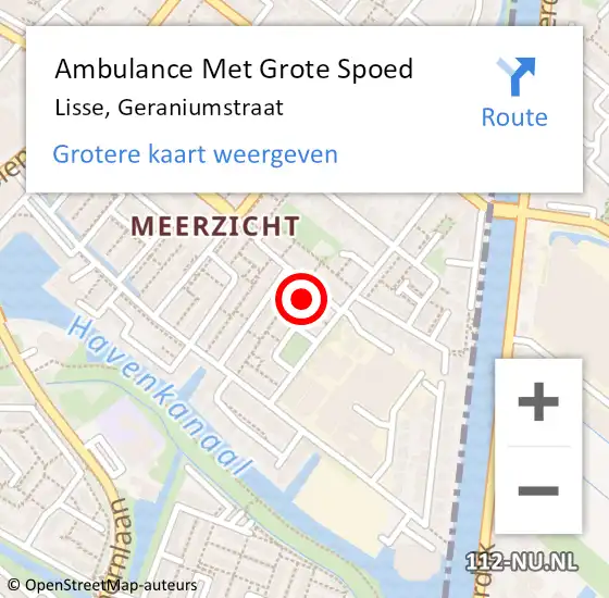 Locatie op kaart van de 112 melding: Ambulance Met Grote Spoed Naar Lisse, Geraniumstraat op 23 oktober 2022 18:03