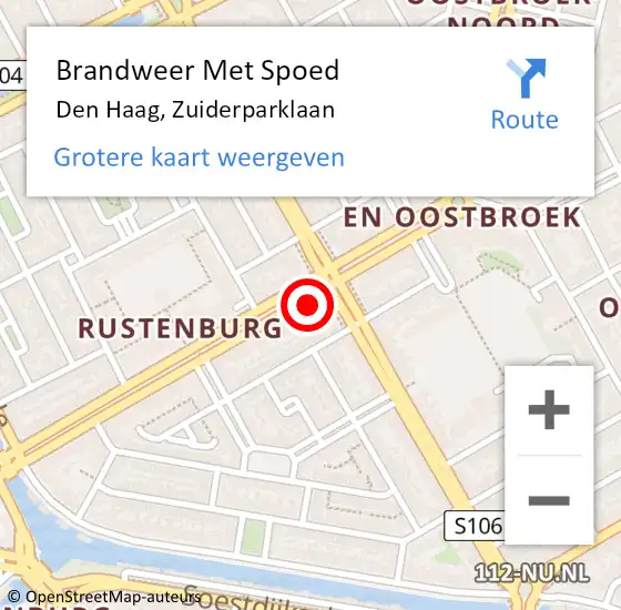 Locatie op kaart van de 112 melding: Brandweer Met Spoed Naar Den Haag, Zuiderparklaan op 23 oktober 2022 18:09