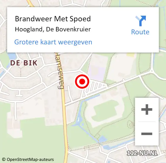 Locatie op kaart van de 112 melding: Brandweer Met Spoed Naar Hoogland, De Bovenkruier op 23 oktober 2022 18:10