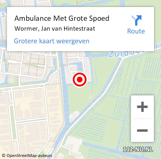 Locatie op kaart van de 112 melding: Ambulance Met Grote Spoed Naar Wormer, Jan van Hintestraat op 23 oktober 2022 18:27