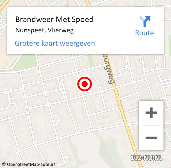 Locatie op kaart van de 112 melding: Brandweer Met Spoed Naar Nunspeet, Vlierweg op 23 oktober 2022 18:45