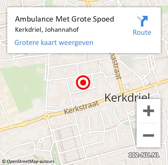 Locatie op kaart van de 112 melding: Ambulance Met Grote Spoed Naar Kerkdriel, Johannahof op 23 oktober 2022 19:14