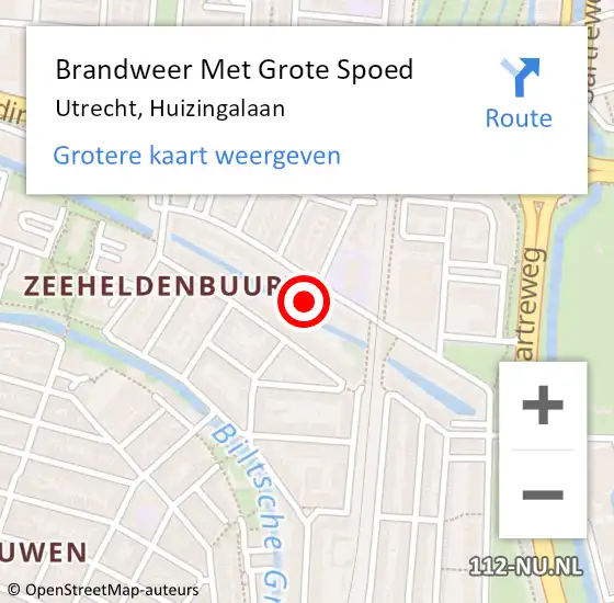 Locatie op kaart van de 112 melding: Brandweer Met Grote Spoed Naar Utrecht, Huizingalaan op 23 oktober 2022 19:16