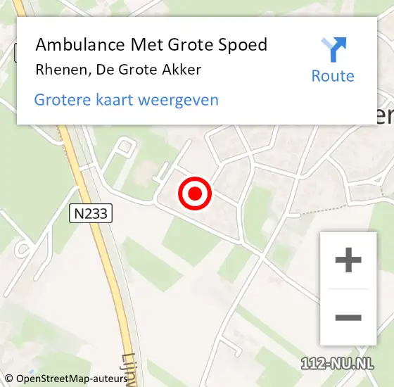 Locatie op kaart van de 112 melding: Ambulance Met Grote Spoed Naar Rhenen, De Grote Akker op 23 oktober 2022 19:58