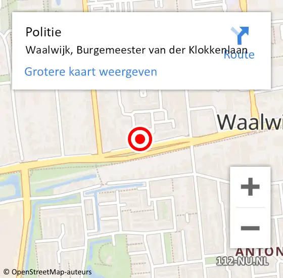 Locatie op kaart van de 112 melding: Politie Waalwijk, Burgemeester van der Klokkenlaan op 23 oktober 2022 20:27