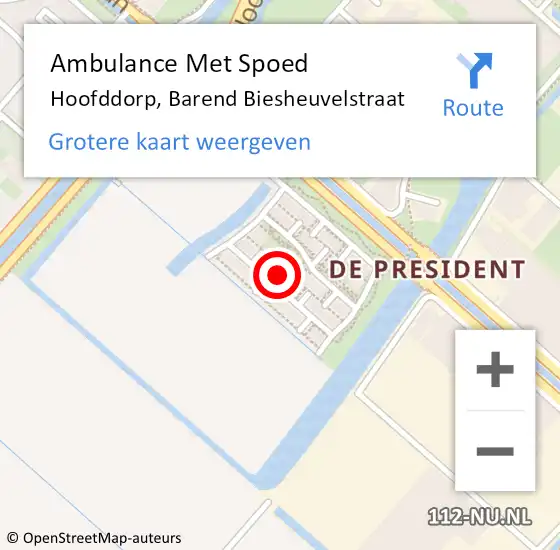 Locatie op kaart van de 112 melding: Ambulance Met Spoed Naar Hoofddorp, Barend Biesheuvelstraat op 23 oktober 2022 20:28