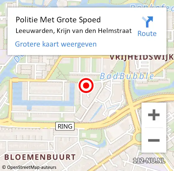 Locatie op kaart van de 112 melding: Politie Met Grote Spoed Naar Leeuwarden, Krijn van den Helmstraat op 23 oktober 2022 21:46