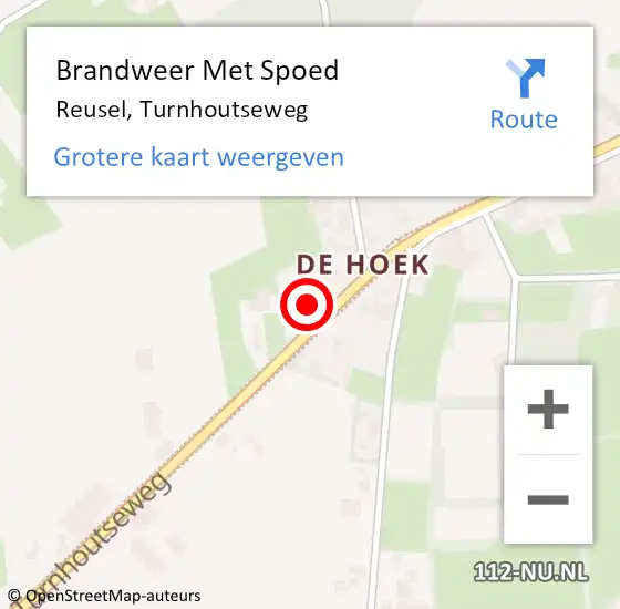 Locatie op kaart van de 112 melding: Brandweer Met Spoed Naar Reusel, Turnhoutseweg op 23 oktober 2022 22:14