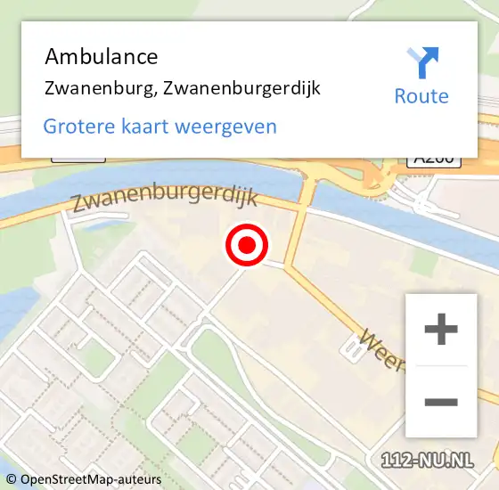 Locatie op kaart van de 112 melding: Ambulance Zwanenburg, Zwanenburgerdijk op 2 augustus 2014 15:02