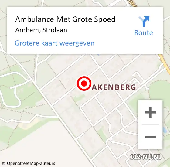 Locatie op kaart van de 112 melding: Ambulance Met Grote Spoed Naar Arnhem, Strolaan op 23 oktober 2022 22:36