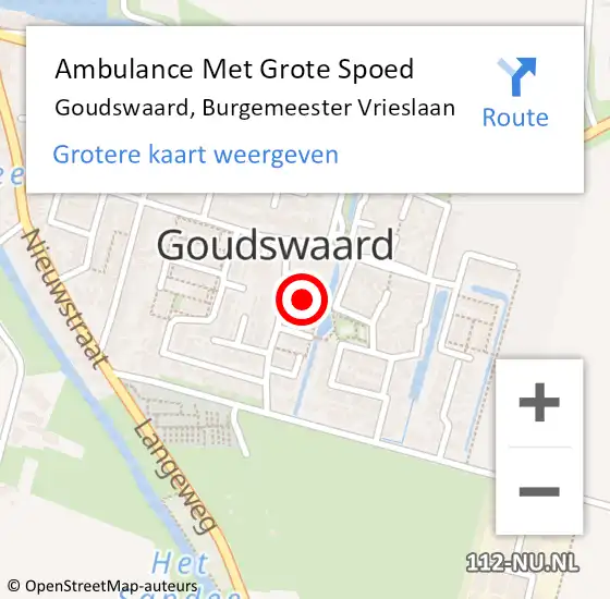 Locatie op kaart van de 112 melding: Ambulance Met Grote Spoed Naar Goudswaard, Burgemeester Vrieslaan op 23 oktober 2022 22:55