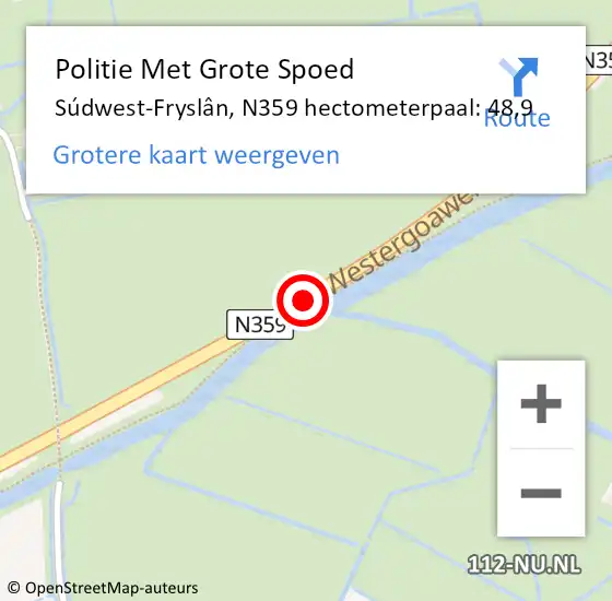 Locatie op kaart van de 112 melding: Politie Met Grote Spoed Naar Súdwest-Fryslân, N359 hectometerpaal: 48,9 op 23 oktober 2022 23:12