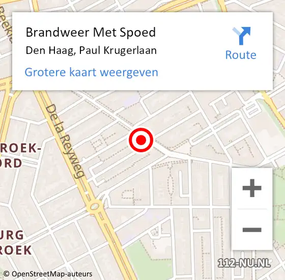Locatie op kaart van de 112 melding: Brandweer Met Spoed Naar Den Haag, Paul Krugerlaan op 23 oktober 2022 23:21