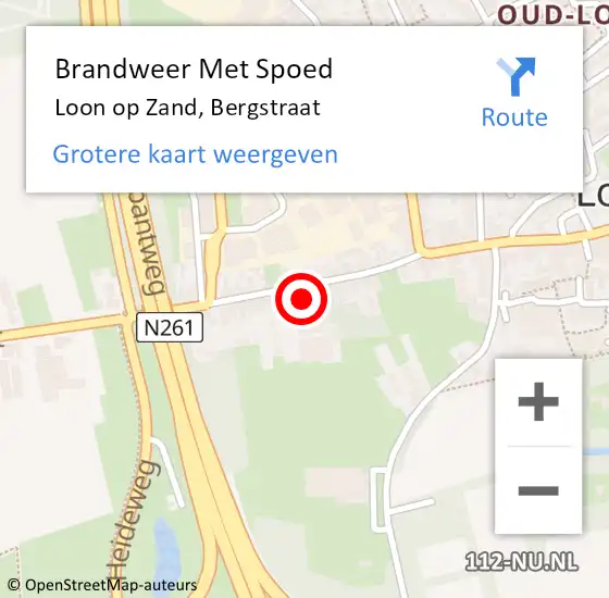 Locatie op kaart van de 112 melding: Brandweer Met Spoed Naar Loon op Zand, Bergstraat op 23 oktober 2022 23:50