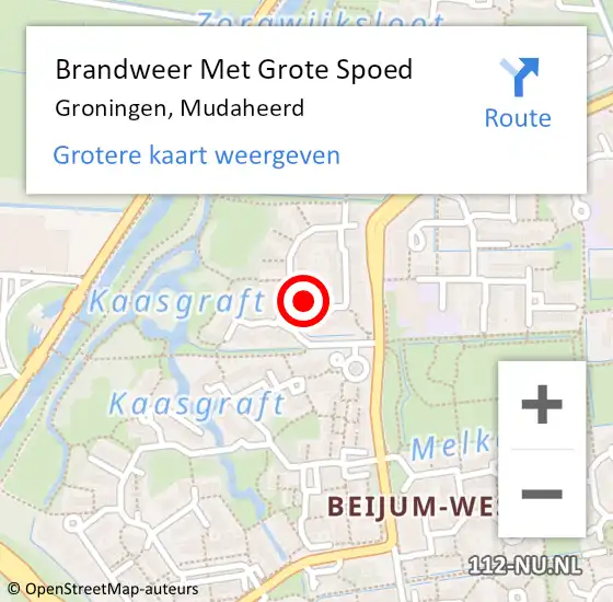 Locatie op kaart van de 112 melding: Brandweer Met Grote Spoed Naar Groningen, Mudaheerd op 24 oktober 2022 00:14