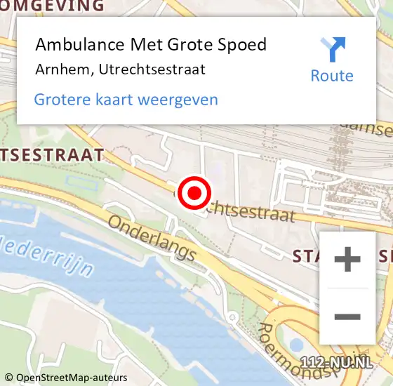 Locatie op kaart van de 112 melding: Ambulance Met Grote Spoed Naar Arnhem, Utrechtsestraat op 24 oktober 2022 02:44