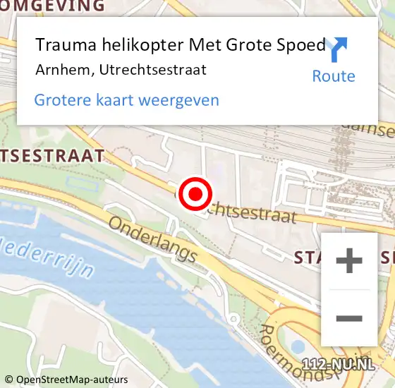 Locatie op kaart van de 112 melding: Trauma helikopter Met Grote Spoed Naar Arnhem, Utrechtsestraat op 24 oktober 2022 02:47