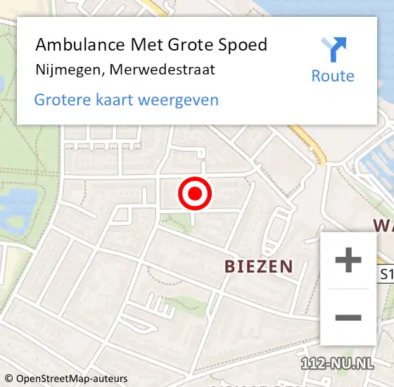 Locatie op kaart van de 112 melding: Ambulance Met Grote Spoed Naar Nijmegen, Merwedestraat op 24 oktober 2022 03:04