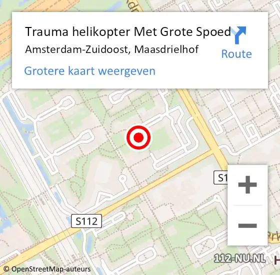 Locatie op kaart van de 112 melding: Trauma helikopter Met Grote Spoed Naar Amsterdam-Zuidoost, Maasdrielhof op 24 oktober 2022 04:28