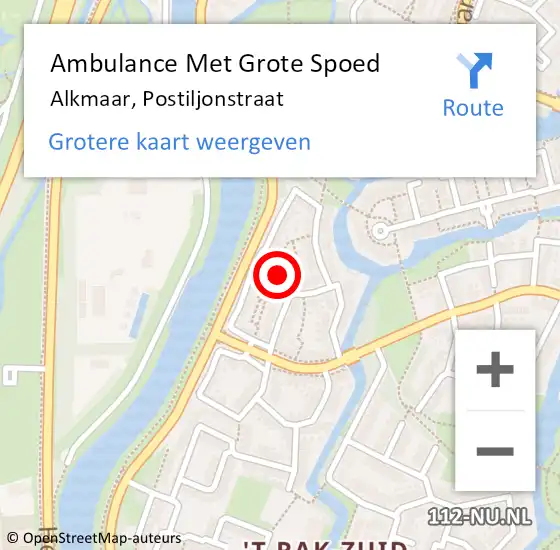 Locatie op kaart van de 112 melding: Ambulance Met Grote Spoed Naar Alkmaar, Postiljonstraat op 24 oktober 2022 05:08