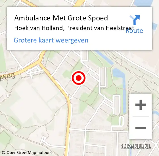 Locatie op kaart van de 112 melding: Ambulance Met Grote Spoed Naar Hoek van Holland, President van Heelstraat op 24 oktober 2022 05:20