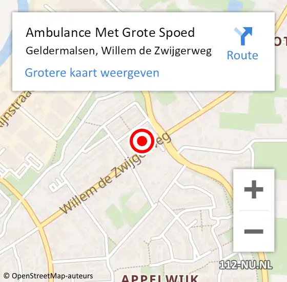 Locatie op kaart van de 112 melding: Ambulance Met Grote Spoed Naar Geldermalsen, Willem de Zwijgerweg op 24 oktober 2022 05:59