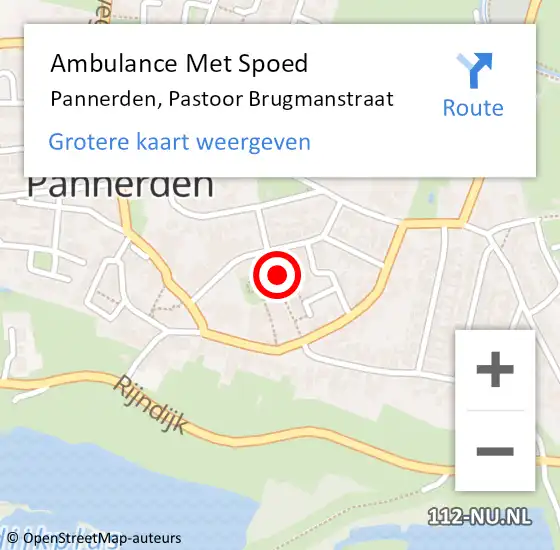 Locatie op kaart van de 112 melding: Ambulance Met Spoed Naar Pannerden, Pastoor Brugmanstraat op 24 oktober 2022 06:23