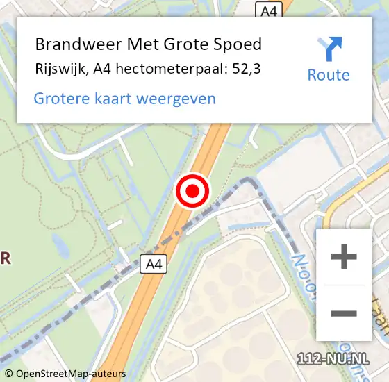 Locatie op kaart van de 112 melding: Brandweer Met Grote Spoed Naar Rijswijk, A4 hectometerpaal: 52,3 op 24 oktober 2022 06:56