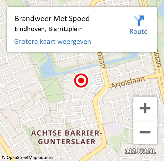 Locatie op kaart van de 112 melding: Brandweer Met Spoed Naar Eindhoven, Biarritzplein op 24 oktober 2022 07:06