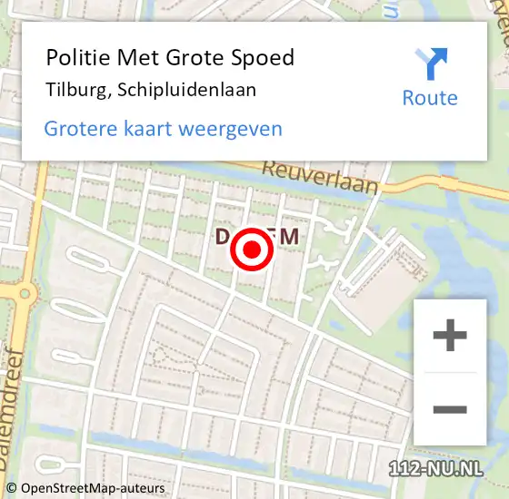 Locatie op kaart van de 112 melding: Politie Met Grote Spoed Naar Tilburg, Schipluidenlaan op 24 oktober 2022 07:29