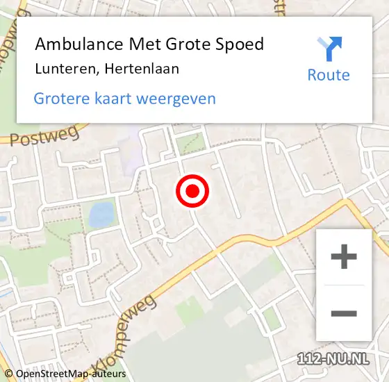 Locatie op kaart van de 112 melding: Ambulance Met Grote Spoed Naar Lunteren, Hertenlaan op 24 oktober 2022 08:13