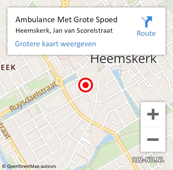 Locatie op kaart van de 112 melding: Ambulance Met Grote Spoed Naar Heemskerk, Jan van Scorelstraat op 24 oktober 2022 08:35