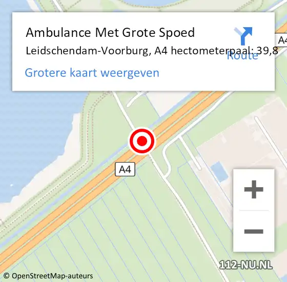 Locatie op kaart van de 112 melding: Ambulance Met Grote Spoed Naar Leidschendam-Voorburg, A4 hectometerpaal: 39,8 op 24 oktober 2022 08:38